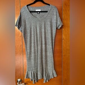 Current / Elliott Tee Shirt Dress grey asymmetrical ruffle raw edge Size 1